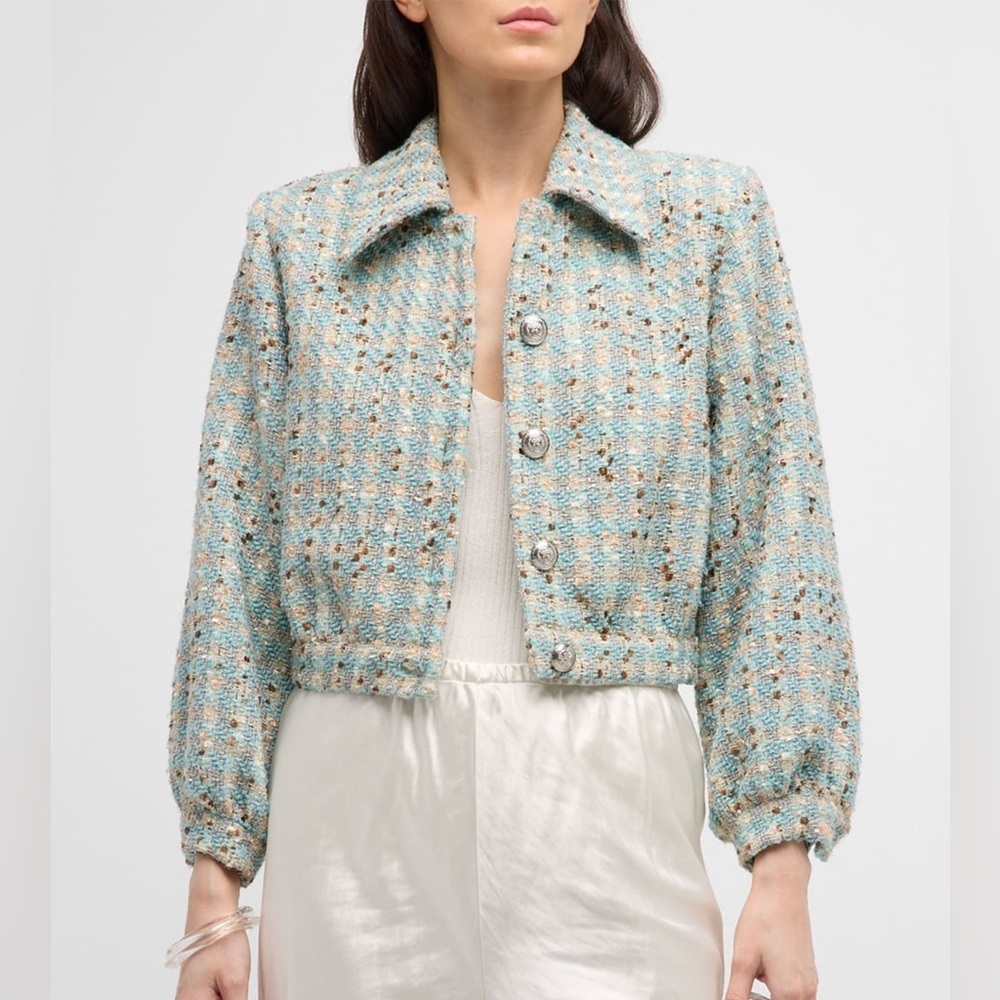 L'Agence Bridges Cropped Metallic Tweed Jacket